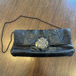 Vintage Grace Ann Agostino Black Python Embossed Leather Shoulder Bag Clutch